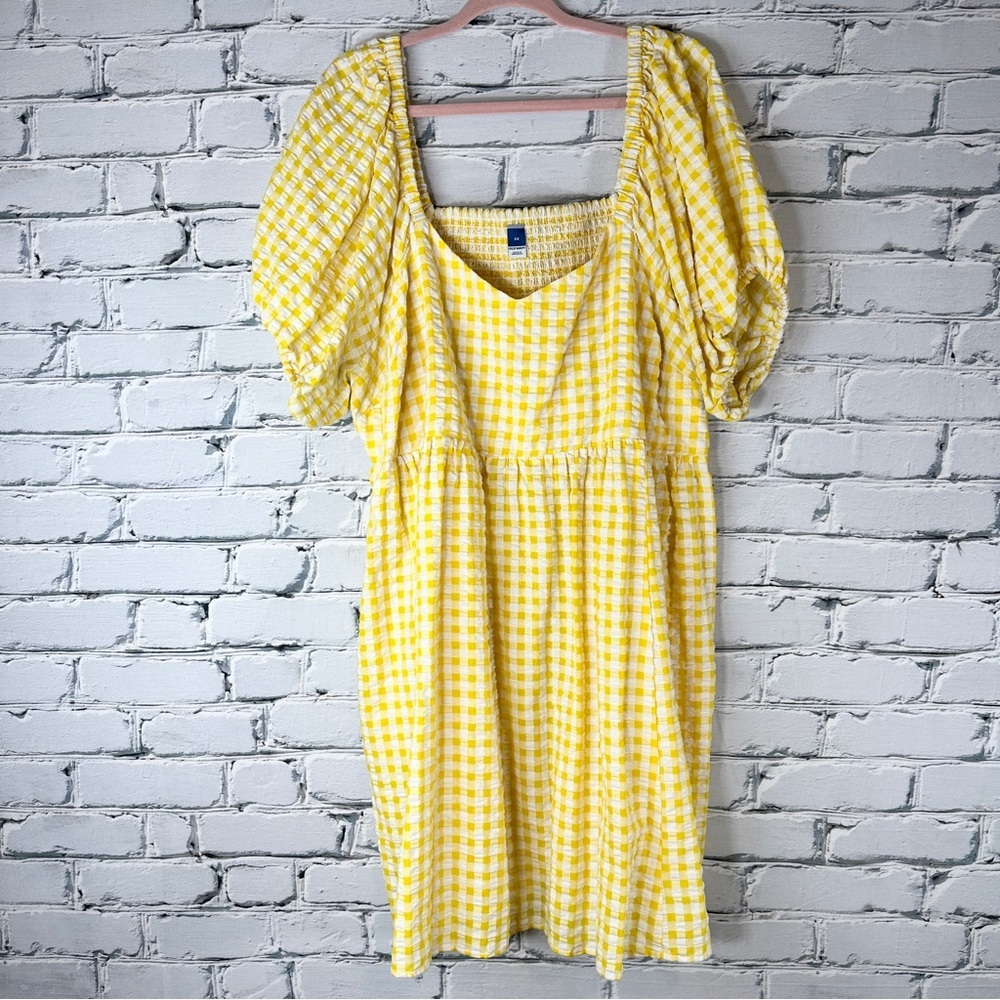 Old Navy All-Day Mini Dress Fit Flare Puff-Sleeve 3X Yellow Cottagecore Prairie - Picture 5 of 10